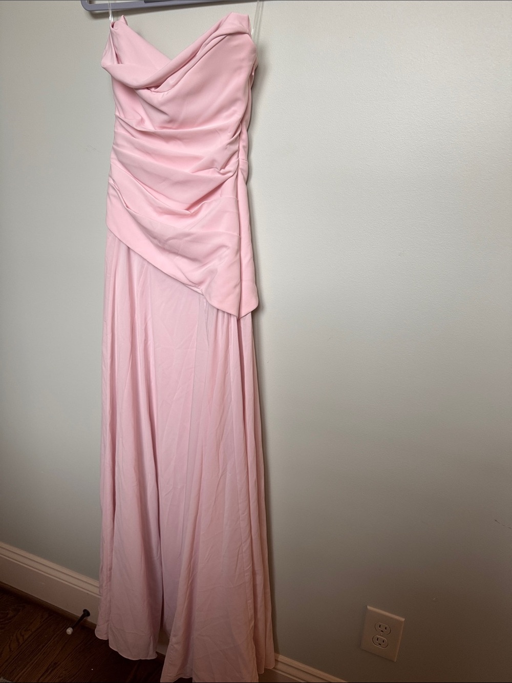 Classic Strapless Pink Prom Gown with Draped Bodice